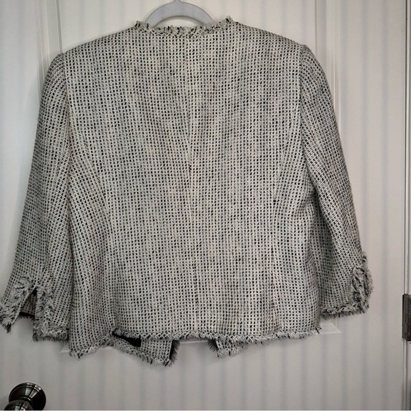 WHBM Tweed Fringe Jacket Black White 3/4 Sleeves Sz 12 - Picture 6 of 17